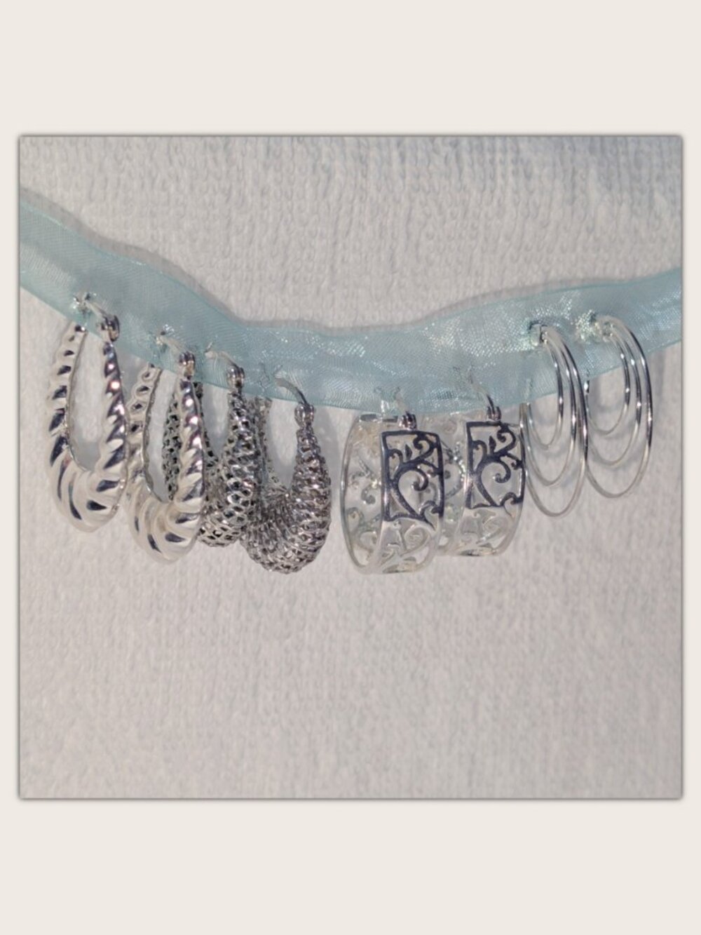Lot of 4 Pairs 925 Sterling Silver Hoop Earrings - 14g - Shrimp, Mesh, Filagree